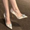 Fashion 2024 Brand Shoes for Women Slip On Women's High Heels Fashion Party Pumps Women Rhinestones Pointed Toe Thin Heels Ladies Shoes