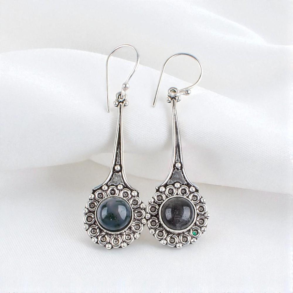 

Rare Moss Agate Gemstone 925 Sterling Silver Jewelry Handcrafted Earrings 2.52 EE-77-34