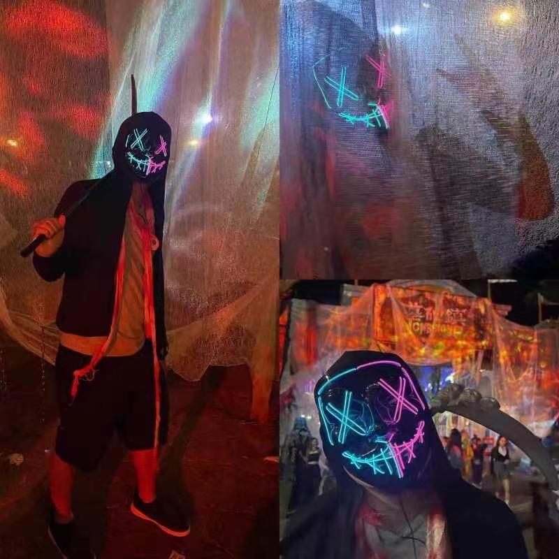 Cold Light Halloween Mask Ghost Dance Led Luminous Black V Mask Masquerade Party Bar Mask Blood Horror Thriller Ghost Face Props