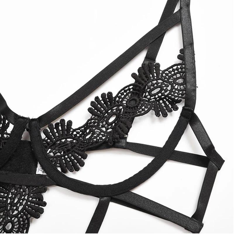 Sekizli Kadın Babydoll İç Giyim Nakışlı Bandajlı Vücut Giysileri Egzotik Striptizci Kıyafetleri Seksi İç Giyim Setleri