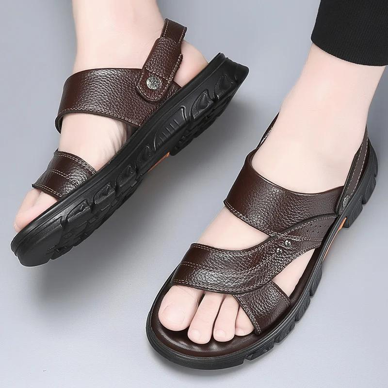 Sommer Neue Herrenmarke Weiche Massage Sohle Ledersandalen Herren Klassische Atmungsaktive Sandalen Sommer Outdoor Strandsandalen große Größe