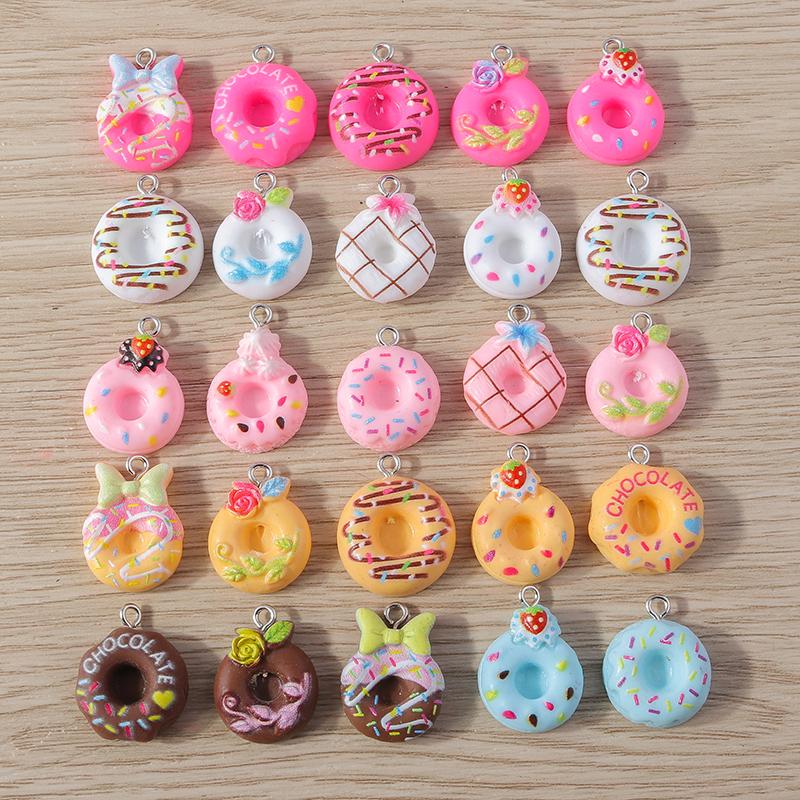 Tusember 15pcs Cute Cartoon Simulation Food Donuts Charms for Drop Earrings Necklace Bracelet DIY Keychain Jewelry Making Craft