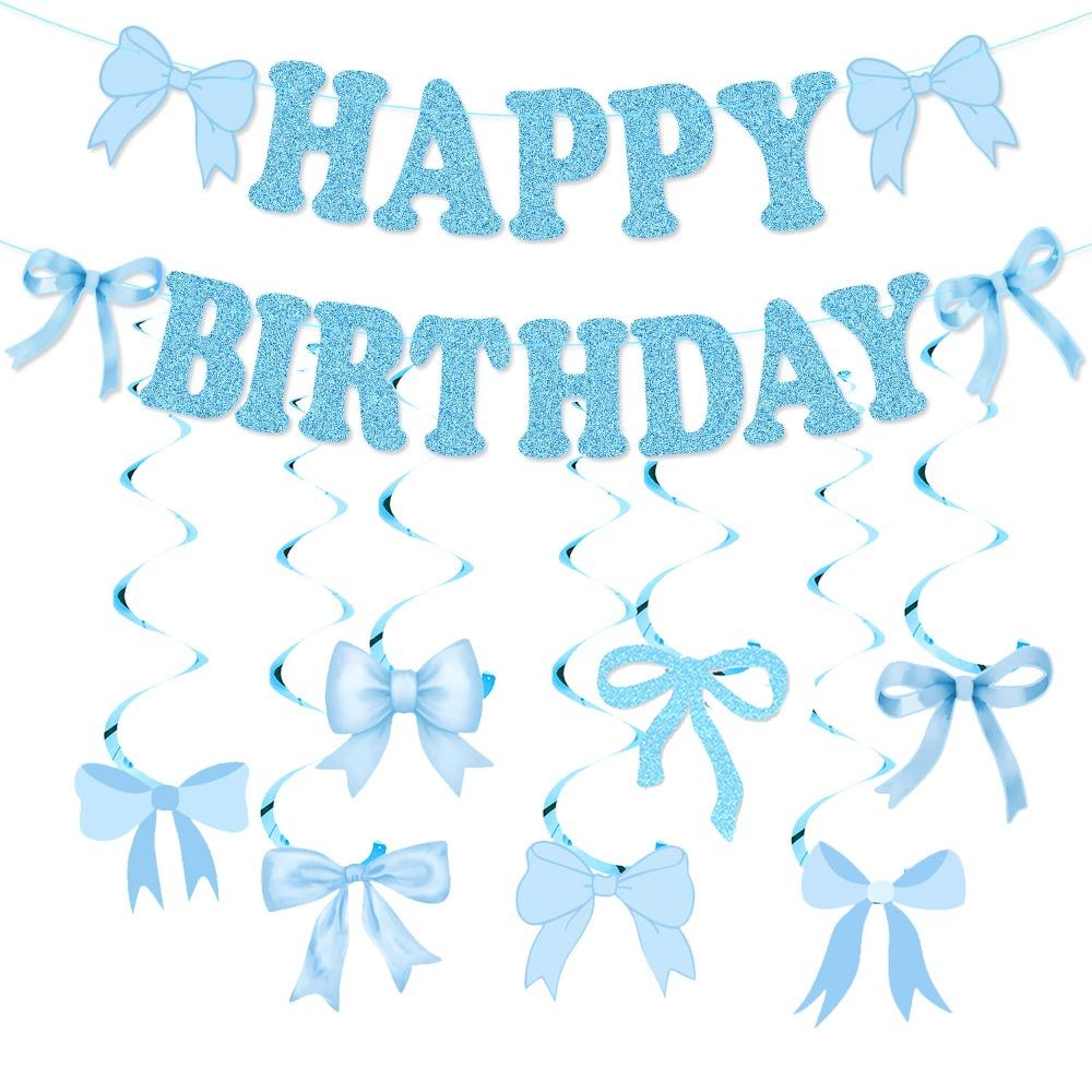Bow Theme Happy Birthday Banner Paper Backdrop Decor New Hanging Garland  Party Supplies