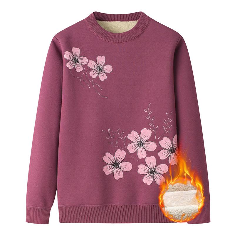 Winter Warm Sweater Middle-aged and Elderly Grandma Autumn and Winter Women's One-piece Plus Velvet Thick Bottoming Shirt Top