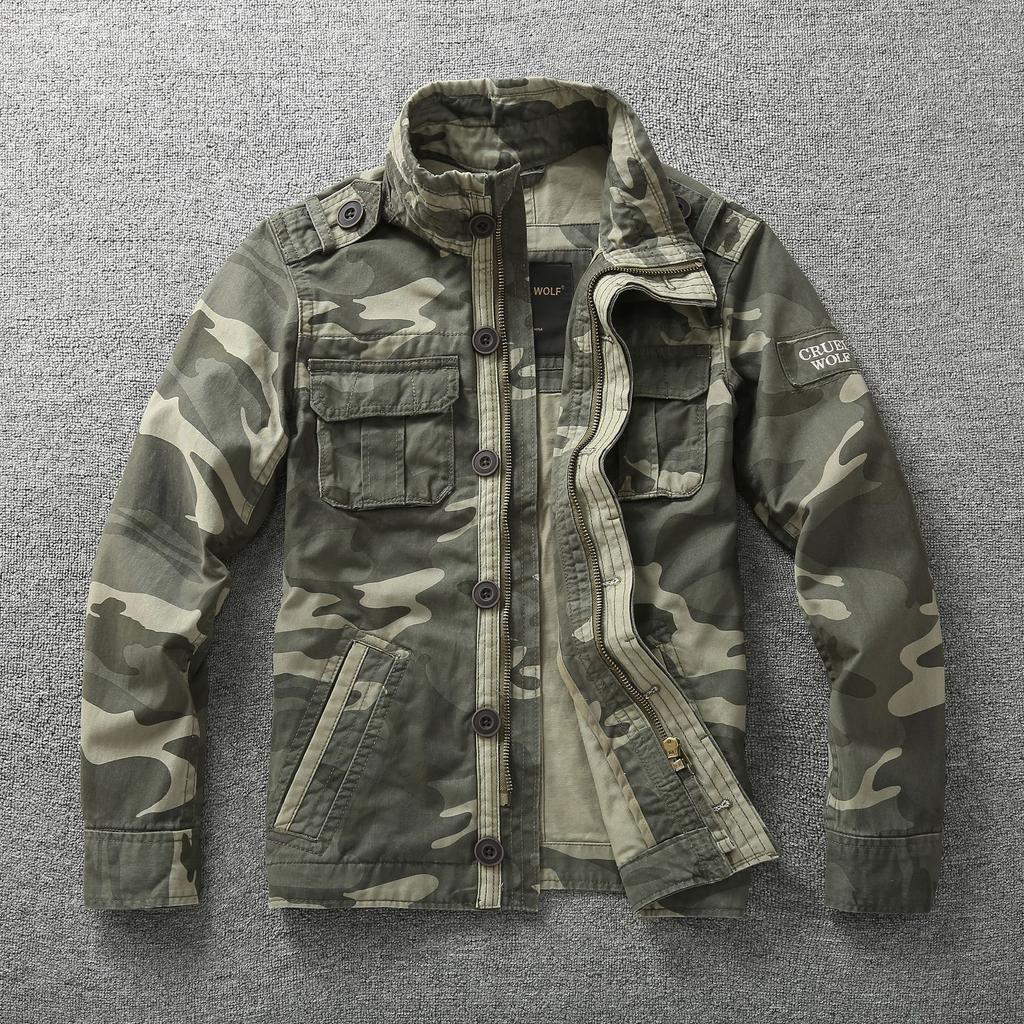 Herrenjacke Herren Denim Retro Cargojacken Outdoor Multi-Taschen Oberteile Feld Freizeitmode Wanderjacken Uniform