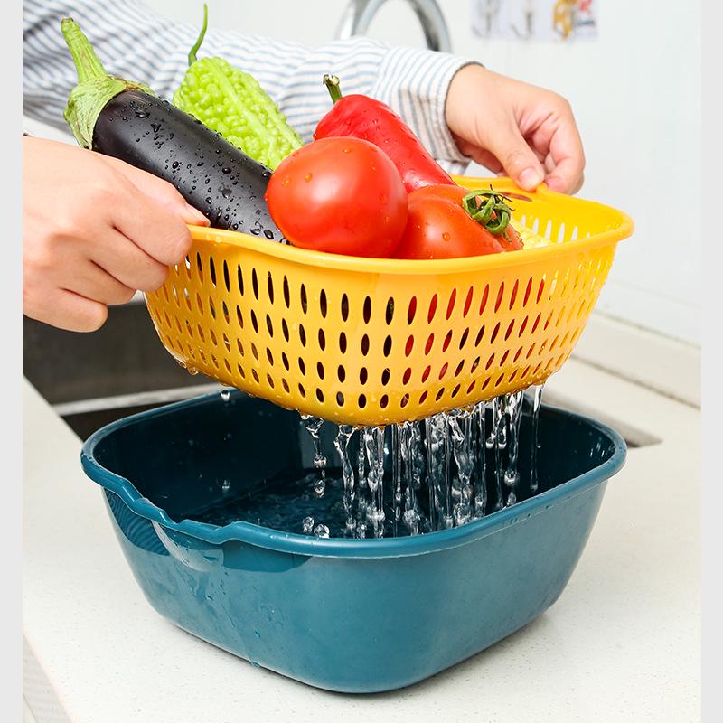 Six-Piece Double-Layer Kitchen Basket Set for Washing Fruits and Vegetables