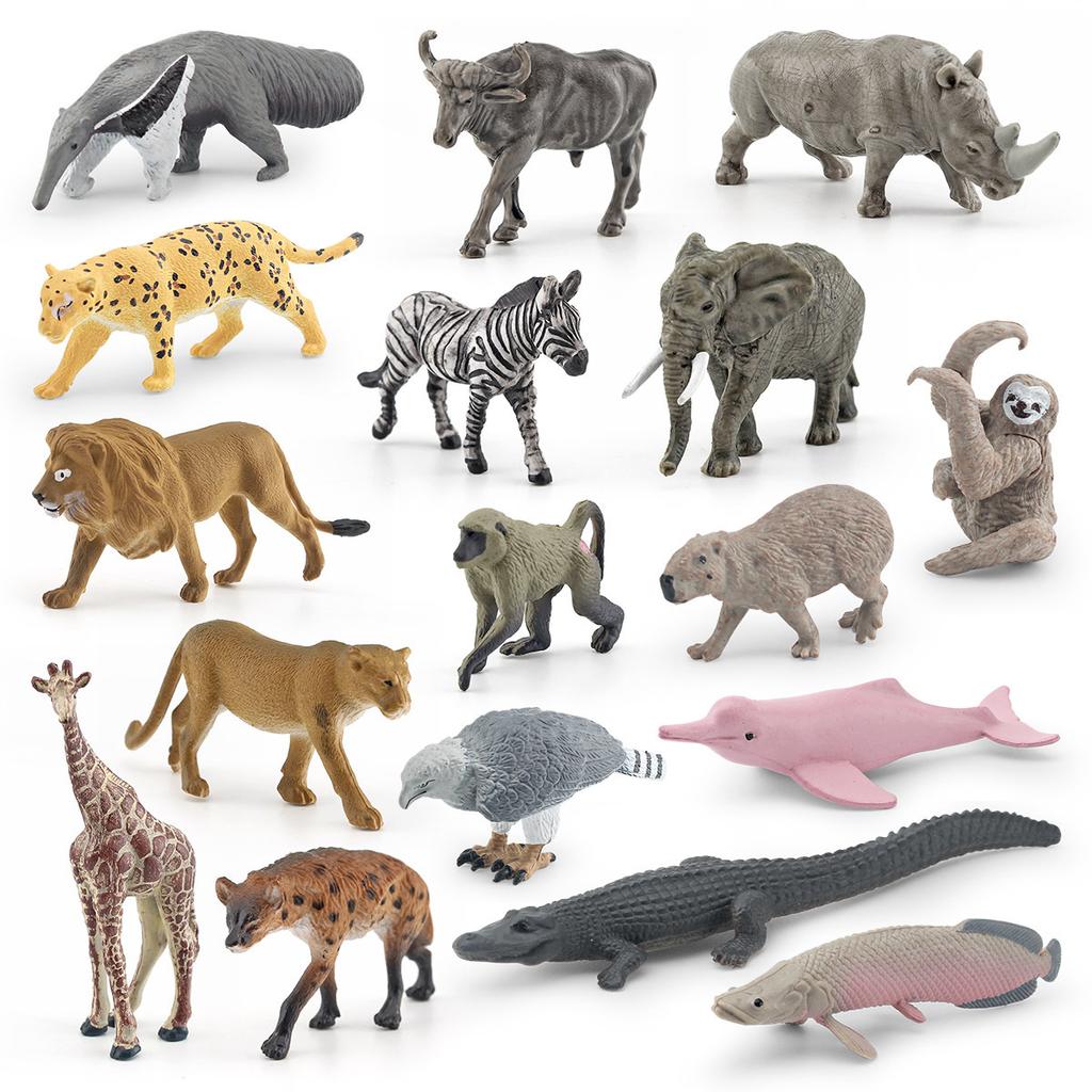 Simulation 17Pcs South American Non-Animal Model Set Sloth Anteater Jaguar Zebra Lion Elephant Ornament