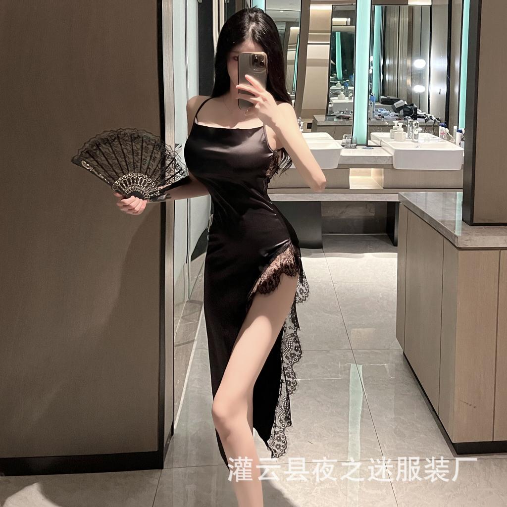 Sexy Split Fork Royal Sister Wind Ball Girl Pure Lust Backless Lace Women's Sexy Underwear Sex Night Fan Dress
