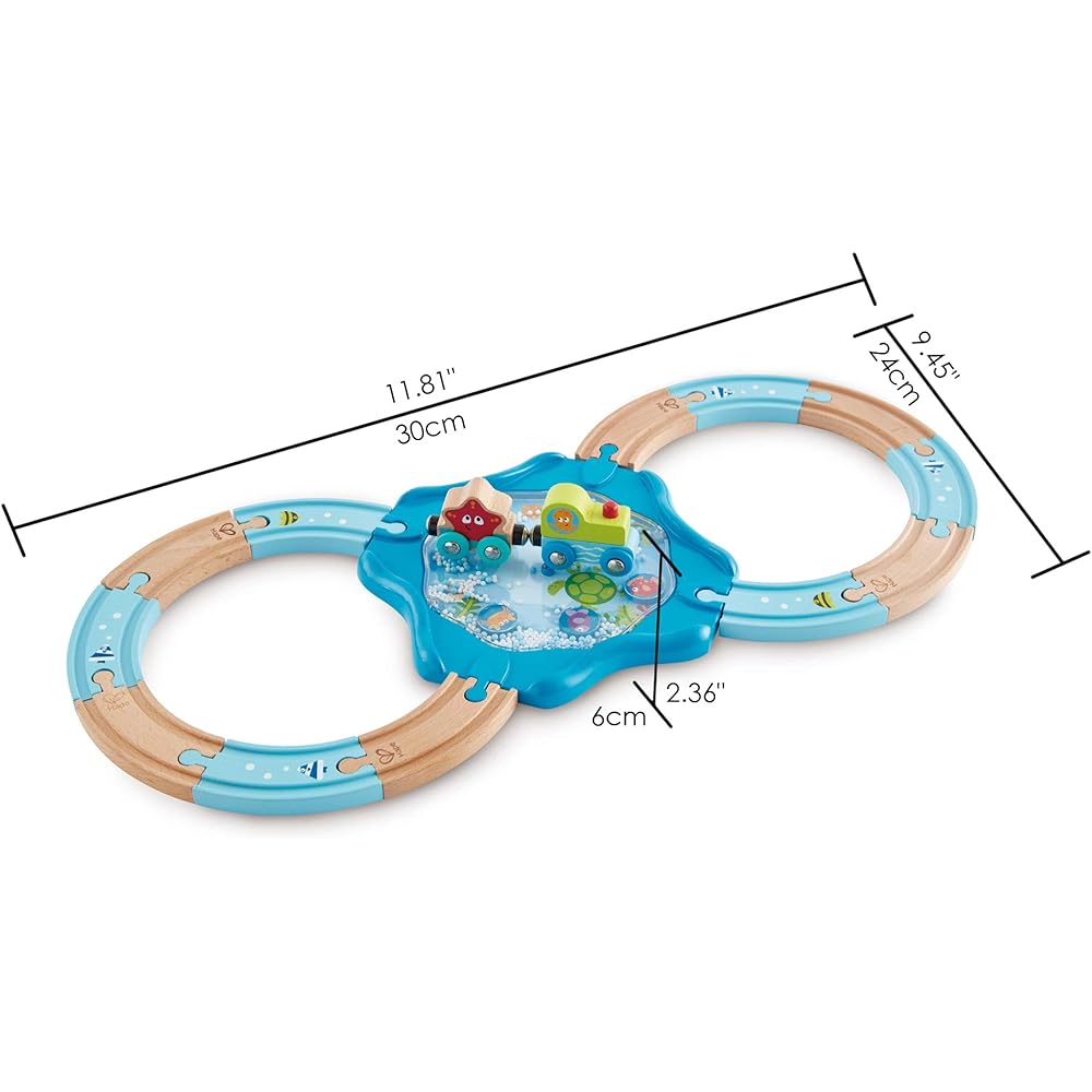 Hape Ocean Rolling 8 Figure Rail Set E3827 with colorful design, durable construction, and engaging play features