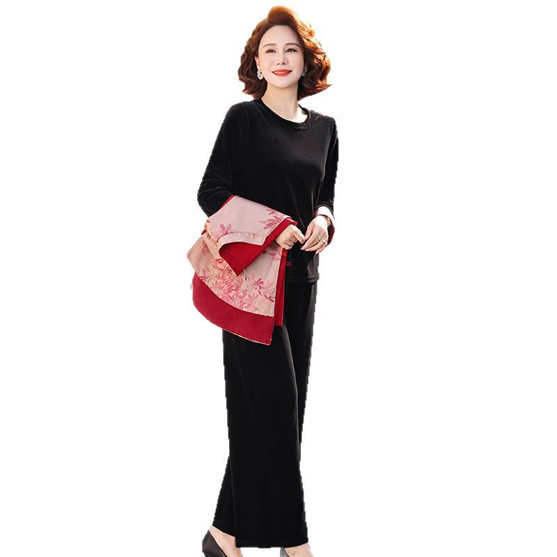 Reversible Chinese Style Vest Set for Women - Elegant Spring/Autumn Three-Piece for Middle-Aged and Elderly Women