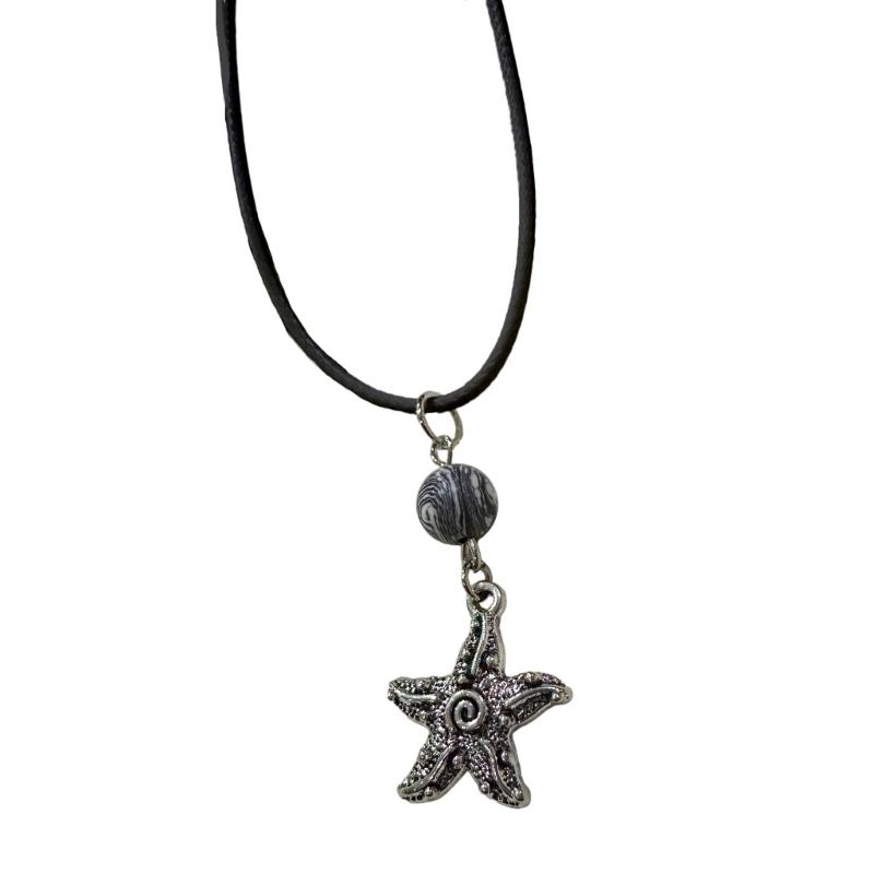 

Swirl Bead Choker Necklace Handcrafted Star Pendant Neckchain Adjustable PU Leather Cord Clavicle Chain Ornament 1