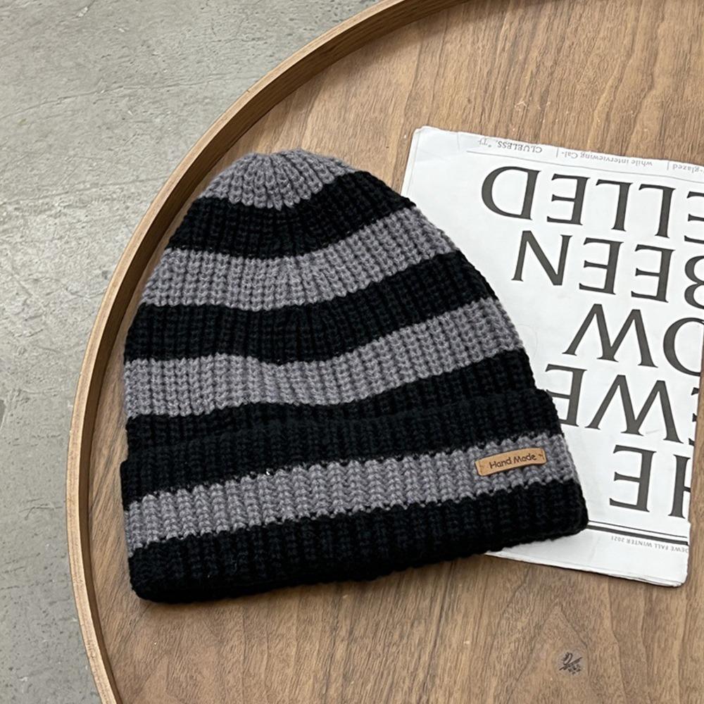 Dicke gestreifte Mützen Koreanische warme Fischerhutmode Gestrickte Streifenmütze Unisex
