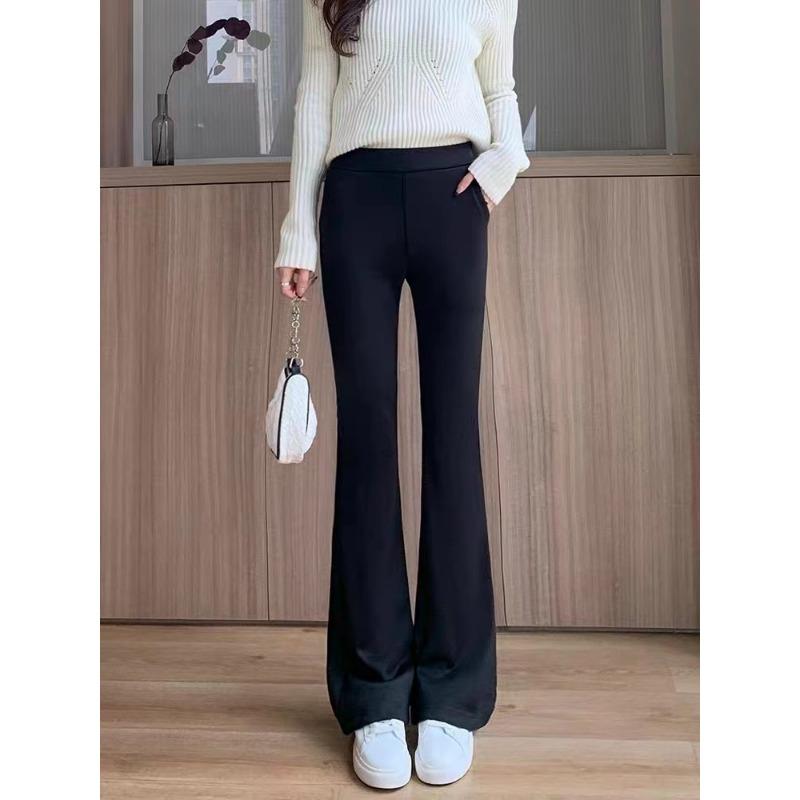 Women High Waist Elastic Thick Fleece Micro Flared Casual Suit Pants