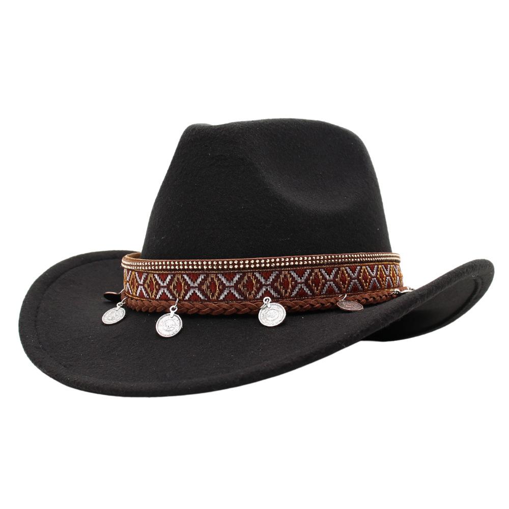 Children'S Tibetan Ethnic Style Pendant, Cowboy Hat, European, American Autumn And Winter Jazz Top Hat, Fashion Stage Concave Shape Woolen Felt