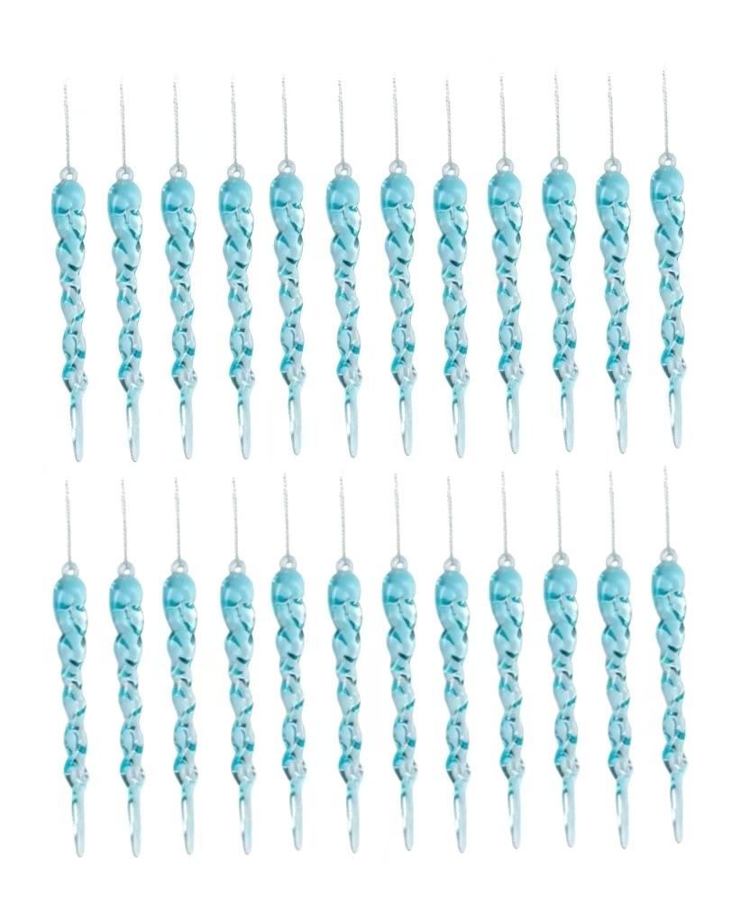 

24 Piece Acrylic Icicle Ornaments Set for Christmas Tree Decoration with Design and Lightweight Hanging Features синій
