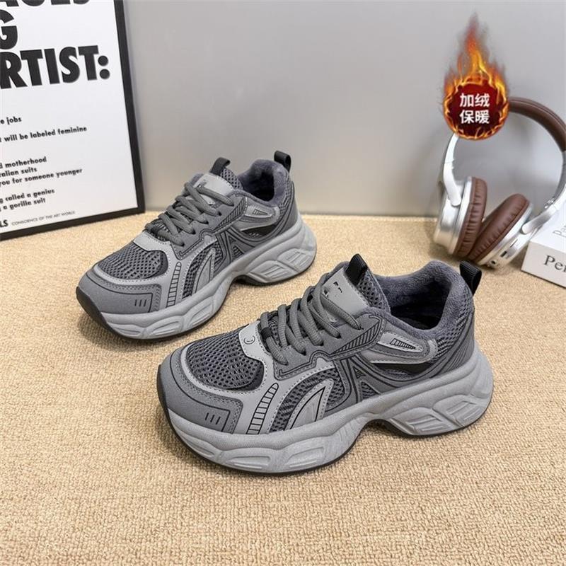 Platform dad shoes commuter winter new heightening fleece casual sneakers