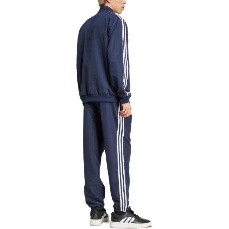 adidas Costum sport casual cu dungi, guler înalt, fermoar, mânecă lungă, talie elastică, manșete, costume bărbați, Albastru-Marin IY6656