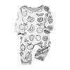 Handbemaltes Eltern-Kind-Outfit - Aufdruck Rundhals Eltern-Kind Langarm Lange Hose Hausanzug Anzug
