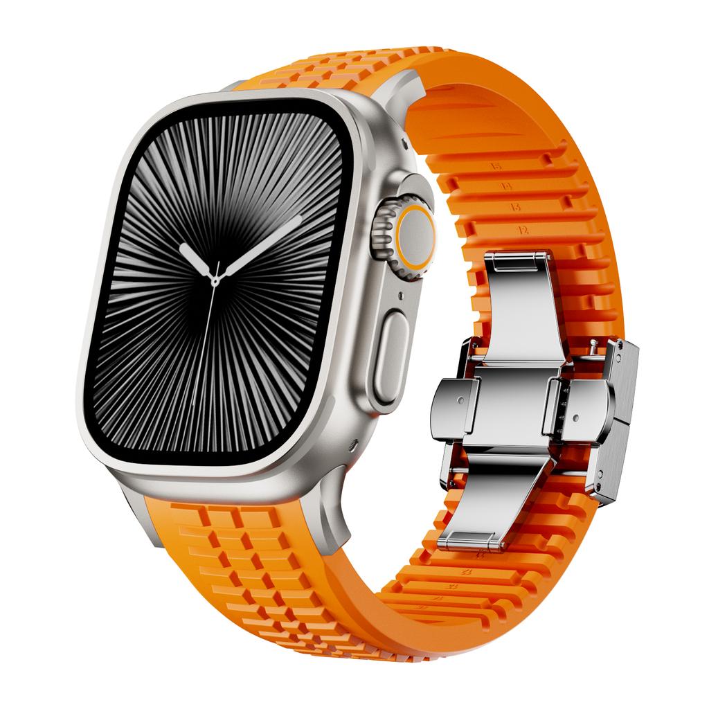 Sports Silicone Band for Apple Watch Ultra 3/2 49mm 46mm 45mm 44mm Luxury Metal Bracelet for iWatch Series 11 10 9 8 7 Se Strap
