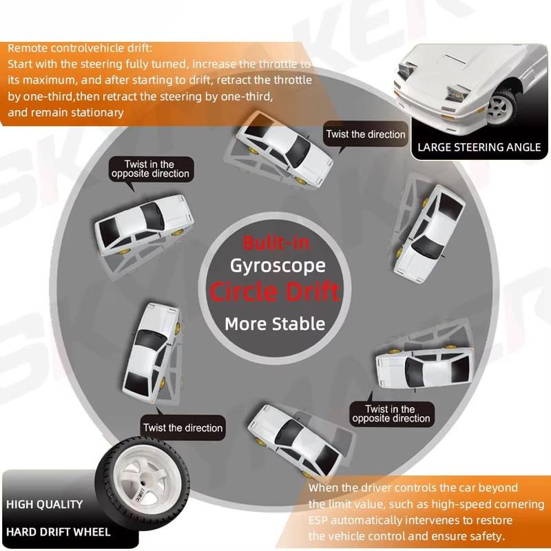 AE86 Model Full Size Car Modified Rear Drive New Ae86 Flip Light Gyroscope Racing Car with LED Light Remote Control Car Boy Toy Collection Ornaments