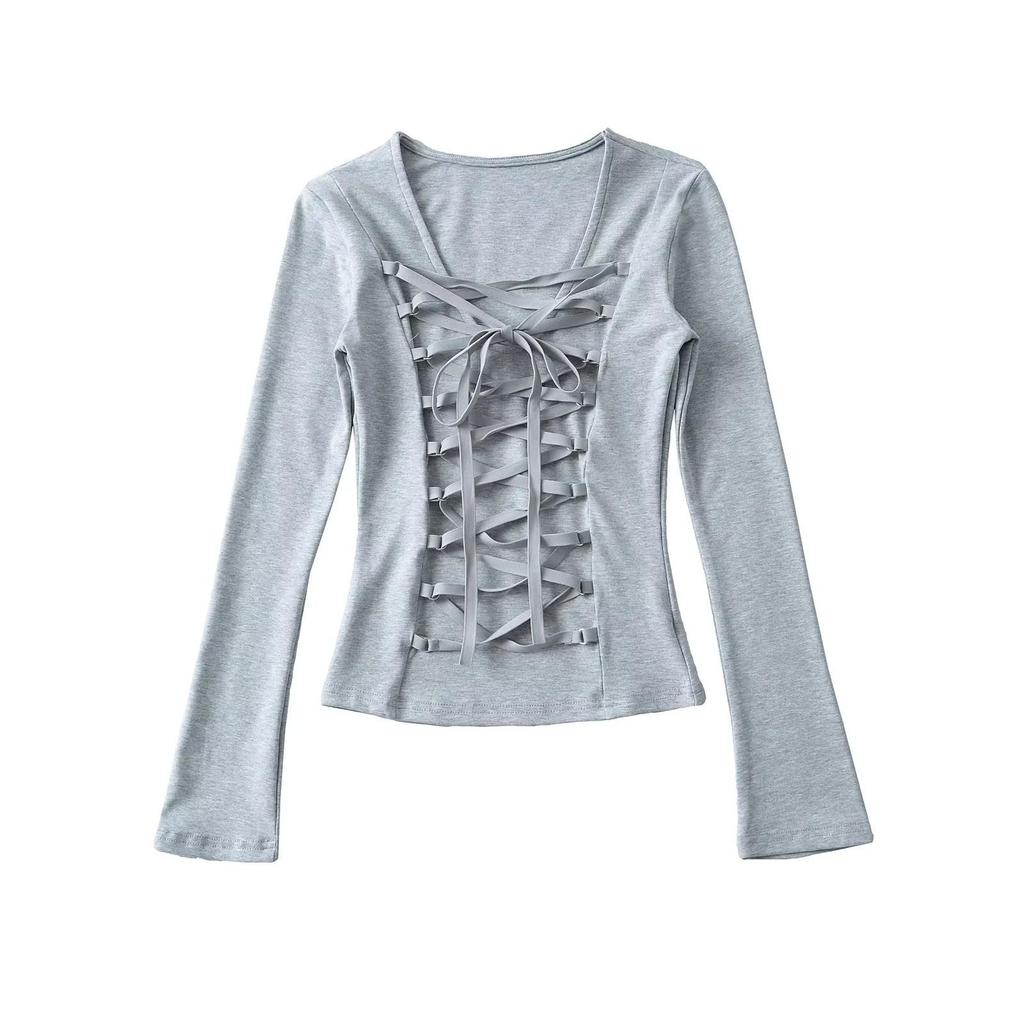2025 Stylish Crisscross Tie-Up Long Sleeve Slim Fit Shirt for Women