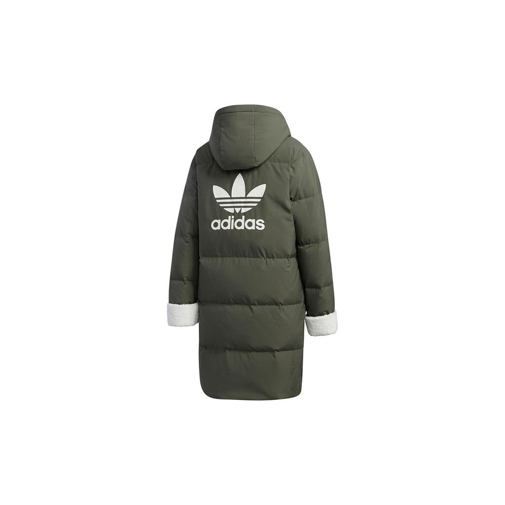 adidas Originals Long Sherpa Mid-Length Sports Down Jacket With Hood Winter Women Jackets Dark-Green GL6409