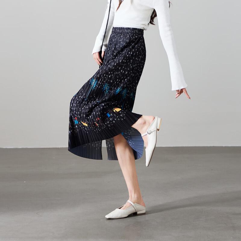 SOFSIL Women s Starry Sky Print Pleated A-Line Skirt L