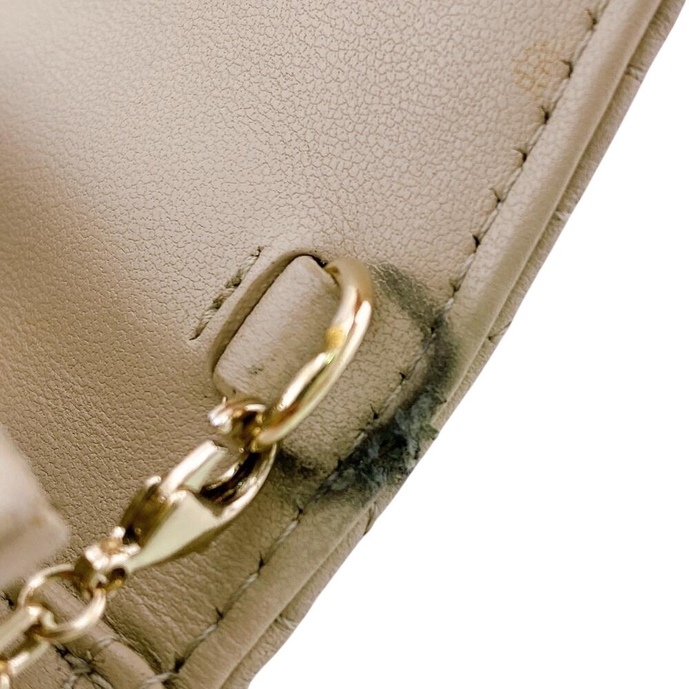Christian Dior Logo Leather Lady Dior Wallet Chain Beige Leather Used