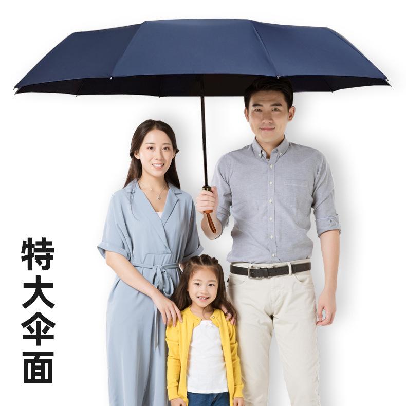 Three-fold Automatic Double Umbrella, Solid Wood Handle, Aluminum Alloy Skeleton, Vinyl Fabric, Folding Sun Umbrella Can Be Brushed.