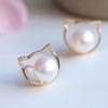 Cute cute pet cat natural freshwater pearl earrings 14K bag gold stud earrings silver needle niche design fashion earrings