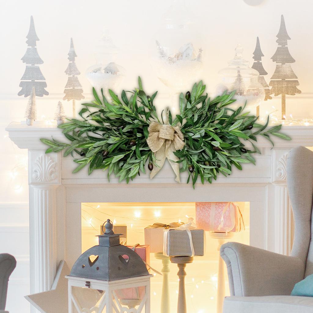 Artificial Leaf Garland with Bow Realistic Faux Greenery Decorative Swag for Door Mantel Tabletop Wall Home Office Indoor Outdoor Use