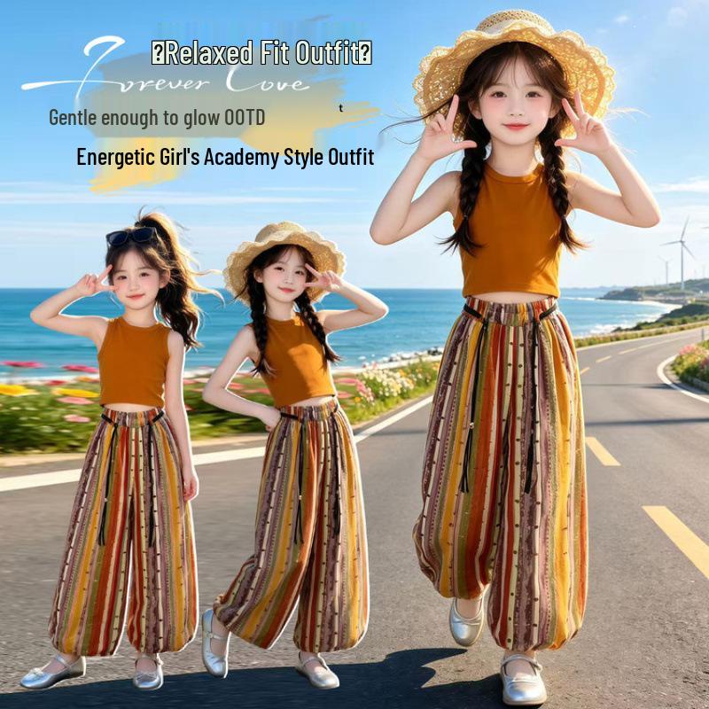 Girls' Sleeveless Top & Wide-Leg Pants Two-Piece Set - Summer 2026 Korean Style Casual Outfit