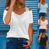 T Shirt Women New Fashion 2026 Summer V-neck Short-sleeve Lace Hollow Solid Color Casual Loose T-shirt Women Tshirt