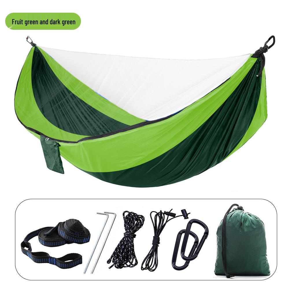 Army Green Mosquito-Proof Quick-Open Camping Hammock, Extended 290x140, Multi-Purpose Outdoor Net Hammock
