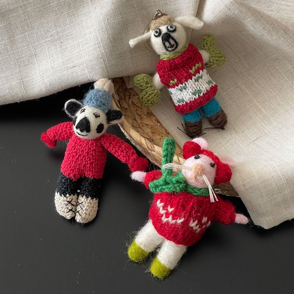 Rabbit Wool Felt Animal Pendant Little Pig Cartoon Keychain Cute Rabbit Keyring  Unisex