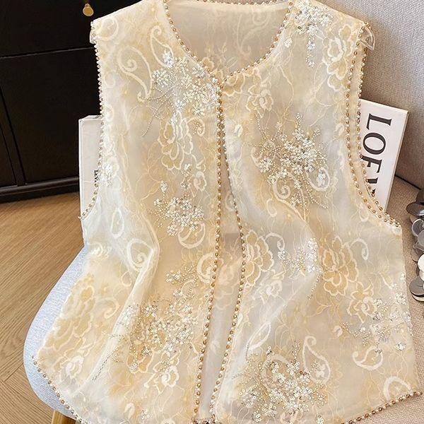 

2025 новый стиль летняя вышивка тонкий жилет с пайетками и бисером жилет жилет универсальный топ M (under 50kg recommended)