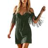 Mini Abito da Donna con Scollo a V, Spalle Scoperte, Dettagli e Maniche Corte per Outfit Casual e da Festa