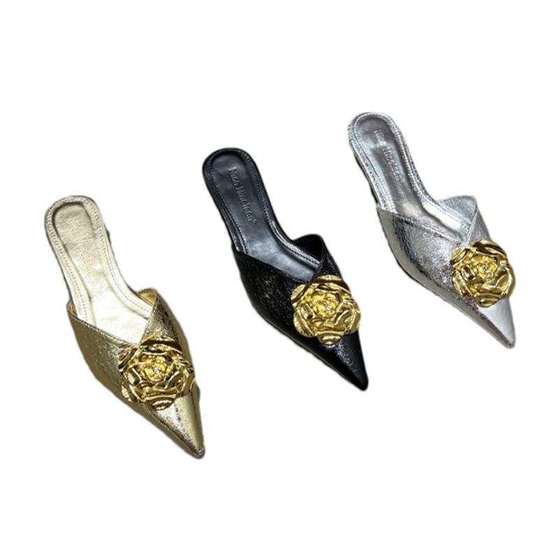 Scarpe Piatte da Donna con Fiori Pantofole Punta Appuntita Mules Eleganti Sandali Slingback alla Moda Estate 2026 Nuove Infradito di Lusso Mujer Slides