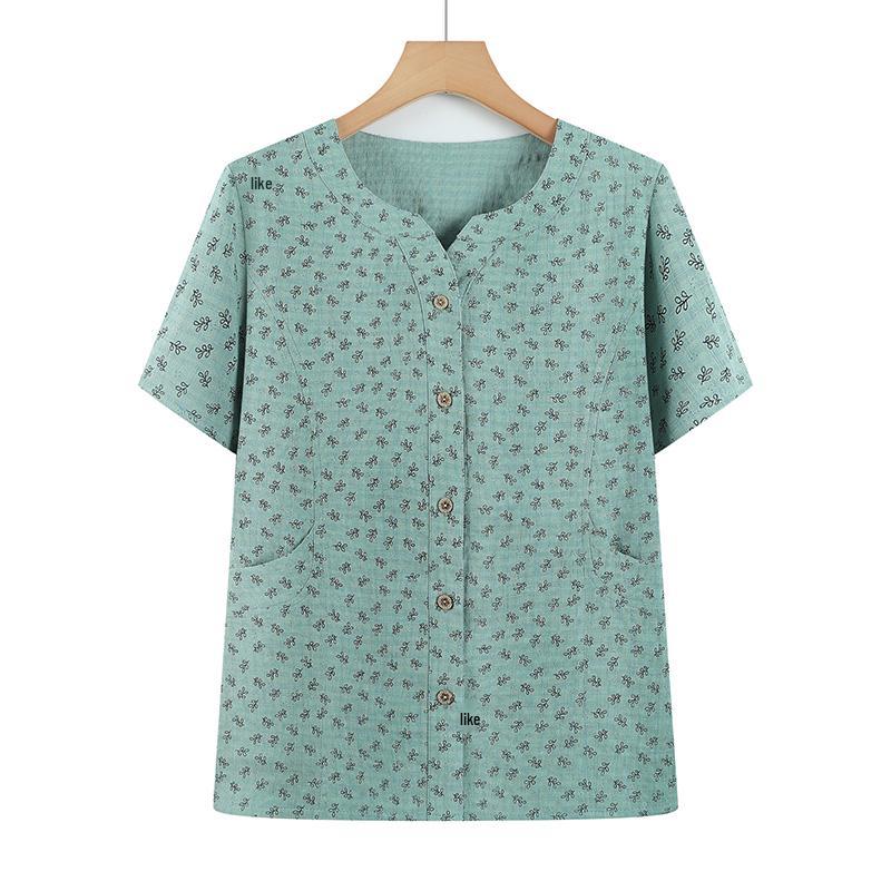 

Summer Floral Short-Sleeve T-Shirt and Cardigan Set for Middle-Aged and Elderly Women. 5XL 165-180 lbs