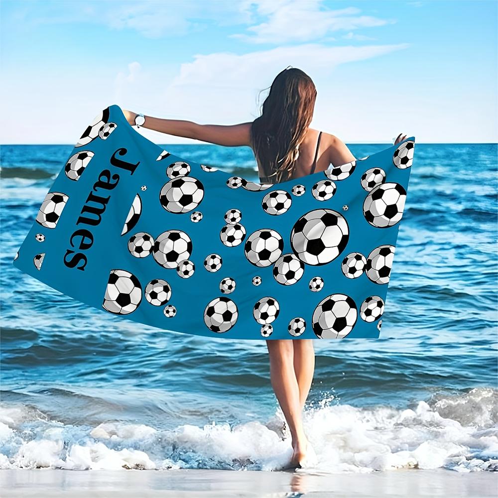 1 pz Asciugamano da Spiaggia Personalizzato con Motivo Calcio e Nome Personalizzato, Asciugatura Rapida Sovradimensionato Sportivo da Spiaggia per