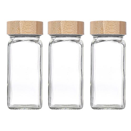 3Pcs Glass Seasoning Jar Set with Airtight Lid And Labels Square Salt Shaker Bottle for Outdoor BBQ Spice Container for Camping Kitchen Storage