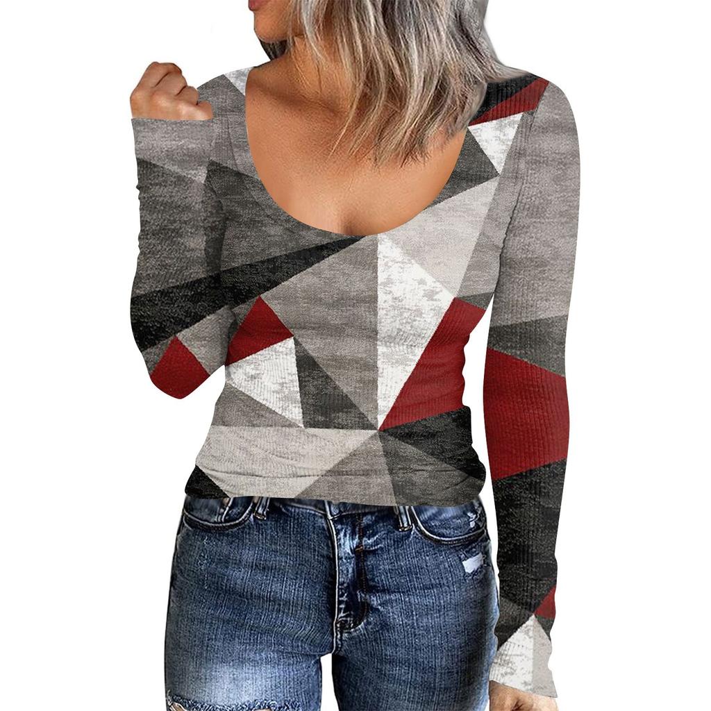 Women's Autumn And Winter Slim Bottom T-shirt Fashion Casual Solid Color U Neck Pullover Long Sleeve Top