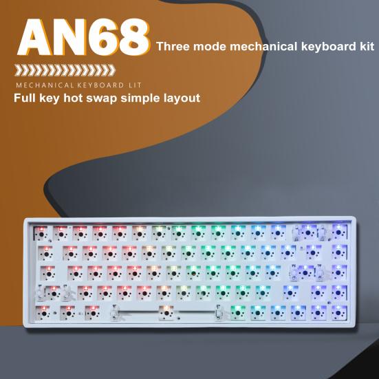 

Комплект механической клавиатуры, программируемая 68-клавишная перезаряжаемая клавиатура с RGB-подсветкой, Bluetooth-совместимая/2,4 ГГц беспроводная/проводная клавиатура типа C для настольного компьютера