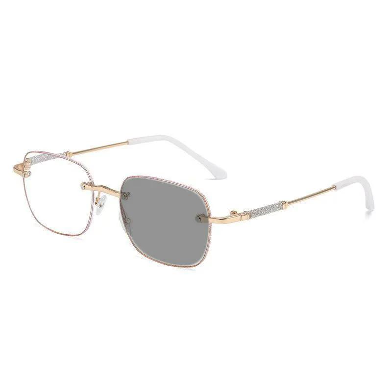 Women's Frameless Photochromic Reading Glasses High-definition Ultra-light Anti-blue Light Far Sight Eyeglasses 0 TO +4.0