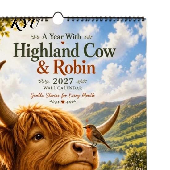 Academic Planning Calendar 2027 Highland Cow Wall Calendar, A4 Hanging Monthly Planner for Home Scottish Cattle Office, Decorative Schedule Organizer