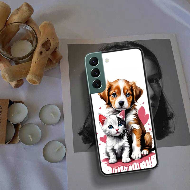 Lovely Puppy Heart Dogs Phone Case For Samsung Galaxy S22 S25 Ultra S21 S10 Plus S26 Edge S20 S23 S24 FE Cover Silicone Soft