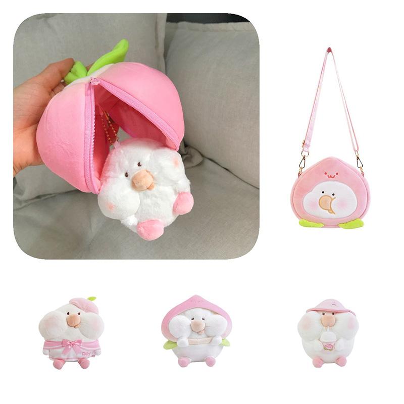Peach Toby Plush Toy Stuffed Doll Pillow Out Storage Messenger Bag Girls Gift