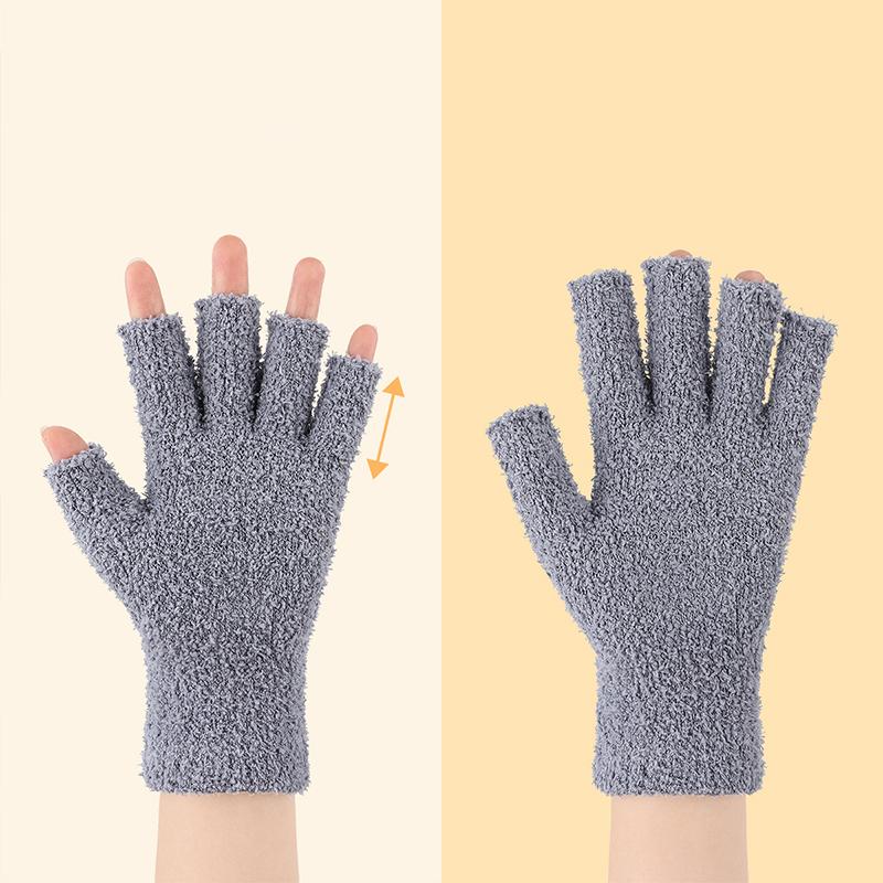 Autumn Winter Plush Half-Finger Gloves Thickened Coral Fleece Keep Warm Knitted Gloves