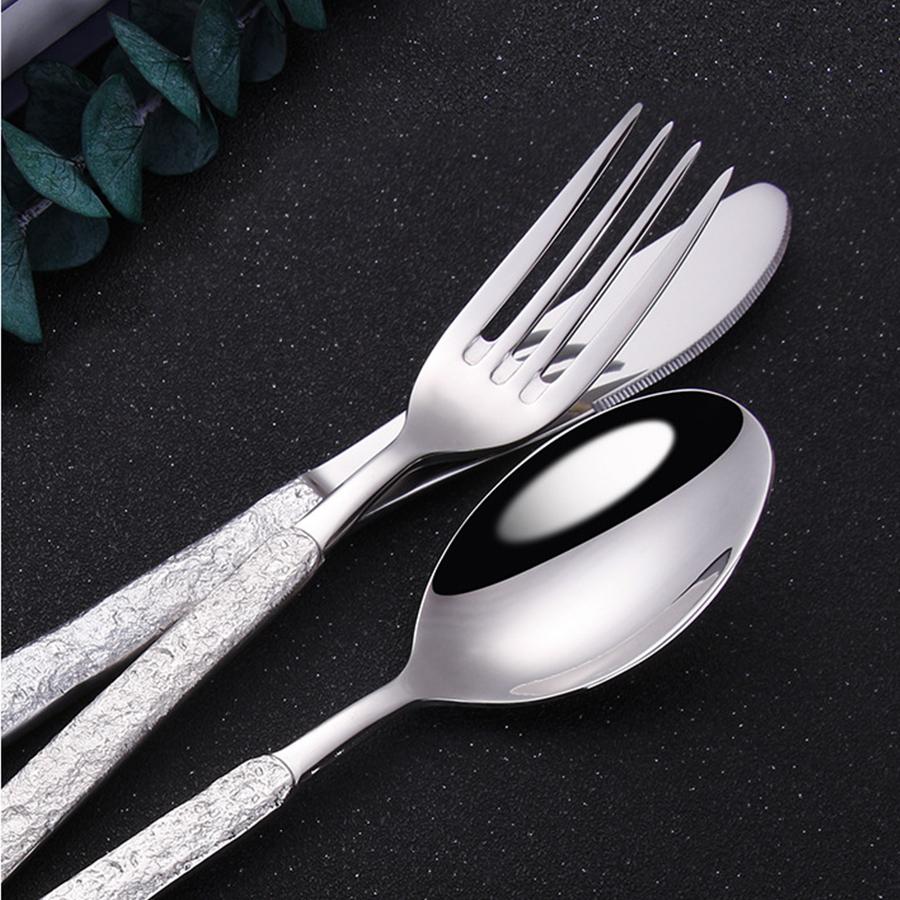 Stainless Steel Cutlery Set Steak Knife Fork and Coffee Spoon Stone Textured Handle High-end Suitable for Restaurants and Hotels