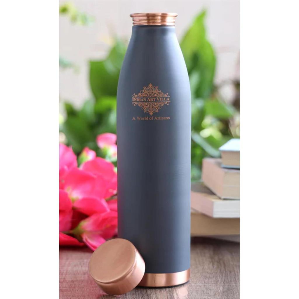 Pure Copper Lacquer Coated Gray Silk Finish Water Bottle, Drinkware & Storage Purpose, Ayurvedic Health Benefits, Volume-900 ml, Pack of 1